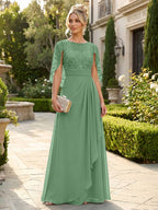 A-Line Chiffon Cape Sleeves Floor-Length Mother of the Bride & Groom Dresses with Floral Sequin Bodice (SHI22500691)