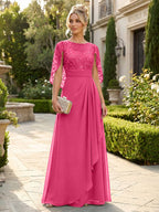 A-Line Chiffon Cape Sleeves Floor-Length Mother of the Bride & Groom Dresses with Floral Sequin Bodice (SHI22500691)