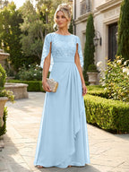A-Line Chiffon Cape Sleeves Floor-Length Mother of the Bride & Groom Dresses with Floral Sequin Bodice (SHI22500691)