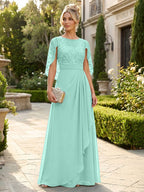 A-Line Chiffon Cape Sleeves Floor-Length Mother of the Bride & Groom Dresses with Floral Sequin Bodice (SHI22500691)