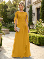 A-Line Chiffon Cape Sleeves Floor-Length Mother of the Bride & Groom Dresses with Floral Sequin Bodice (SHI22500691)