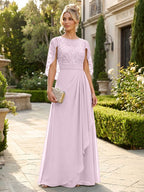 A-Line Chiffon Cape Sleeves Floor-Length Mother of the Bride & Groom Dresses with Floral Sequin Bodice (SHI22500691)