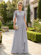 A-Line Chiffon Cape Sleeves Floor-Length Mother of the Bride & Groom Dresses with Floral Sequin Bodice (SHI22500691)