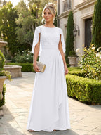 A-Line Chiffon Cape Sleeves Floor-Length Mother of the Bride & Groom Dresses with Floral Sequin Bodice (SHI22500691)