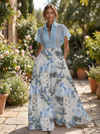 A-Line Chiffon Cape Sleeves Floor-Length Mother of the Bride & Groom Dresses with Floral Sequin Bodice (SHI22500691)