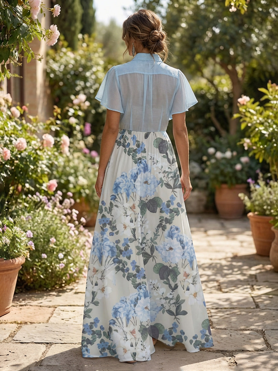 A-Line Chiffon Cape Sleeves Floor-Length Mother of the Bride & Groom Dresses with Floral Sequin Bodice (SHI22500691)
