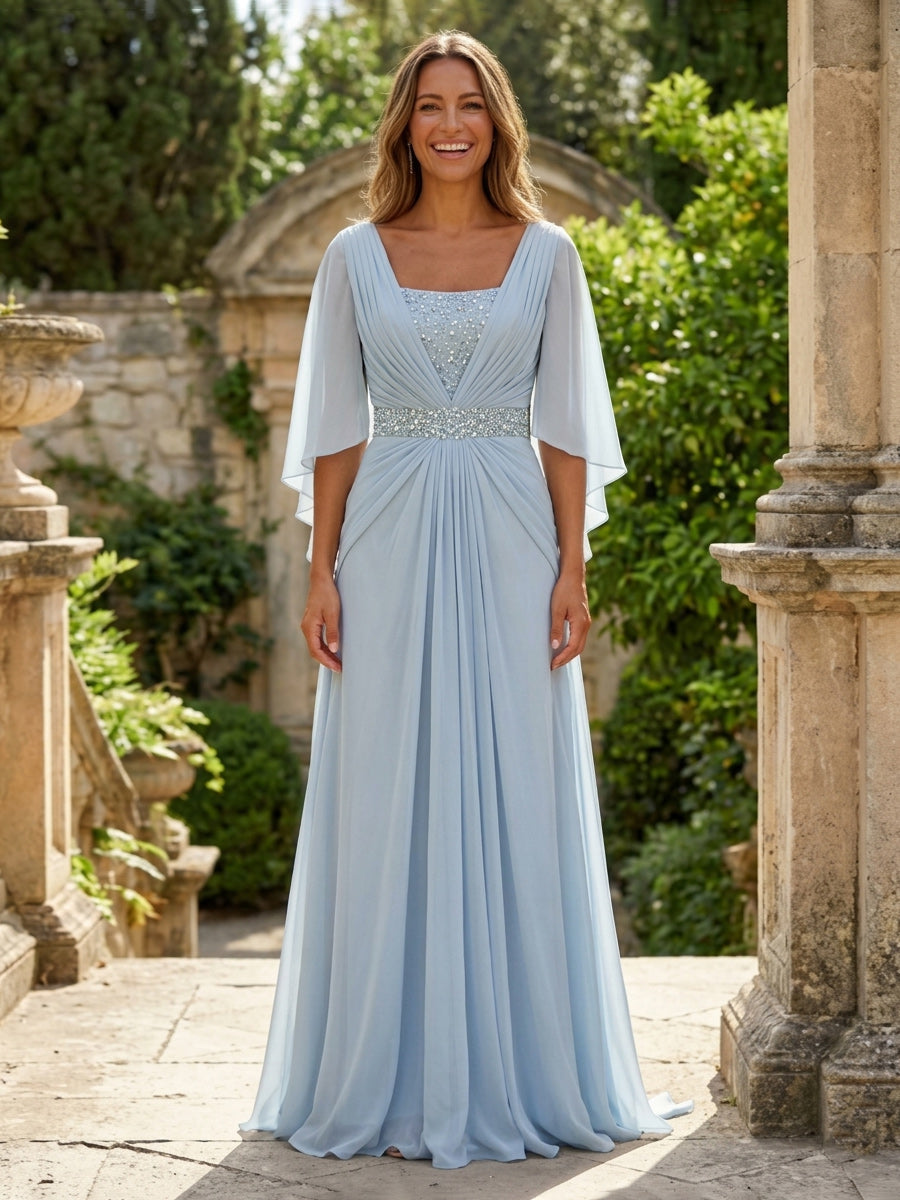 Sheath/Column V-Neck Jacquard Maxi Mother of the Bride & Groom Dresses with Ruffles & Slit (SHI25001047)
