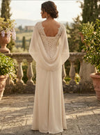 Cape Sleeve Jacquard Satin Ruched Mother of the Bride Dresses (SHI22500526)