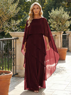 A-Line Chiffon Long Mother of the Bride & Groom Dresses with Cape Sleeves (SHI22500721)