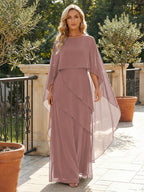 A-Line Chiffon Long Mother of the Bride & Groom Dresses with Cape Sleeves (SHI22500721)