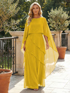 A-Line Chiffon Long Mother of the Bride & Groom Dresses with Cape Sleeves (SHI22500721)