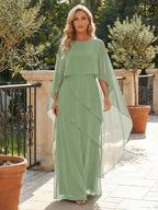 A-Line Chiffon Long Mother of the Bride & Groom Dresses with Cape Sleeves (SHI22500721)