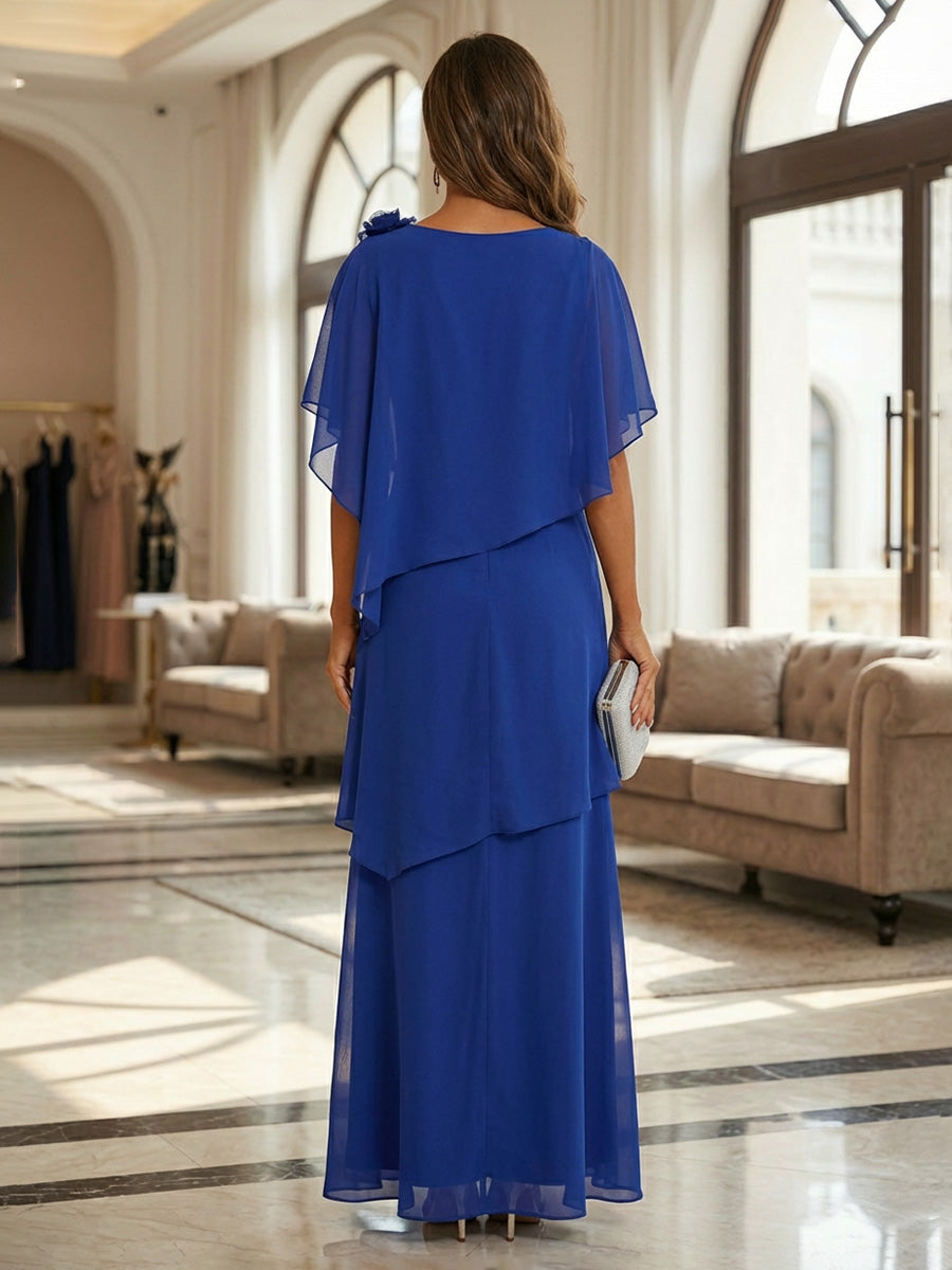 A-Line Floor-Length Chiffon Cape Sleeves Mother of the Bride & Groom Dresses with Tiered Ruffles (SHI22500723)