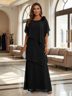 A-Line Floor-Length Chiffon Cape Sleeves Mother of the Bride & Groom Dresses with Tiered Ruffles (SHI22500723)