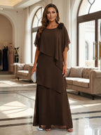 A-Line Floor-Length Chiffon Cape Sleeves Mother of the Bride & Groom Dresses with Tiered Ruffles (SHI22500723)