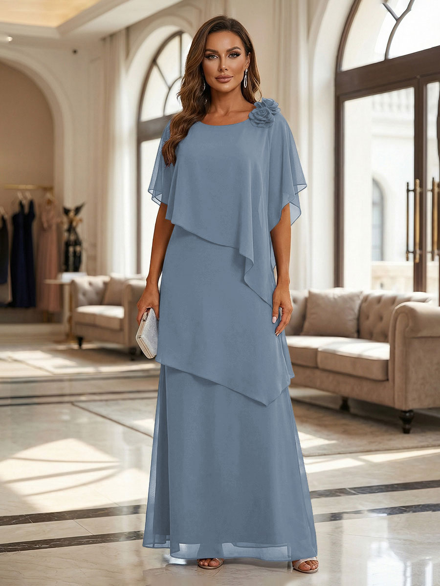 A-Line Floor-Length Chiffon Cape Sleeves Mother of the Bride & Groom Dresses with Tiered Ruffles (SHI22500723)