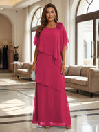 A-Line Floor-Length Chiffon Cape Sleeves Mother of the Bride & Groom Dresses with Tiered Ruffles (SHI22500723)