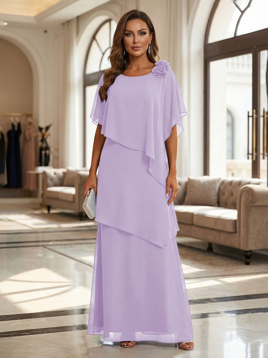 A-Line Floor-Length Chiffon Cape Sleeves Mother of the Bride & Groom Dresses with Tiered Ruffles (SHI22500723)