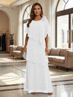 A-Line Floor-Length Chiffon Cape Sleeves Mother of the Bride & Groom Dresses with Tiered Ruffles (SHI22500723)