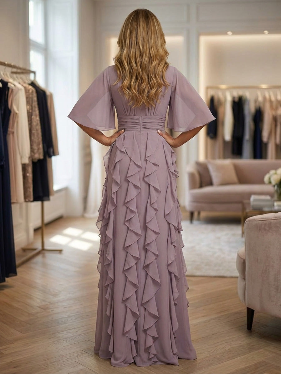 Sheath/Column Asymmetric Neck Satin Maxi Mother of the Bride & Groom Dresses with Side Sash, Slit & Ruched Waist (SHI22501643)