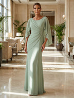 Sheath Chiffon Cape Sleeves Maxi Mother of the Bride & Groom Dresses with Ruched Waist (SHI22500727)