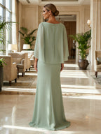Sheath Chiffon Cape Sleeves Maxi Mother of the Bride & Groom Dresses with Ruched Waist (SHI22500727)