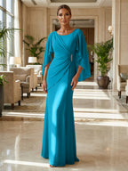 Sheath Chiffon Cape Sleeves Maxi Mother of the Bride & Groom Dresses with Ruched Waist (SHI22500727)