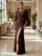 Sheath Chiffon Cape Sleeves Maxi Mother of the Bride & Groom Dresses with Ruched Waist (SHI22500727)
