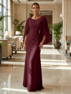 Sheath Chiffon Cape Sleeves Maxi Mother of the Bride & Groom Dresses with Ruched Waist (SHI22500727)