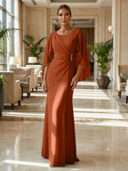 Sheath Chiffon Cape Sleeves Maxi Mother of the Bride & Groom Dresses with Ruched Waist (SHI22500727)
