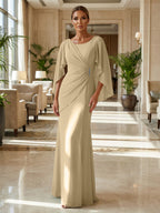 Sheath Chiffon Cape Sleeves Maxi Mother of the Bride & Groom Dresses with Ruched Waist (SHI22500727)