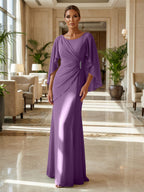 Sheath Chiffon Cape Sleeves Maxi Mother of the Bride & Groom Dresses with Ruched Waist (SHI22500727)