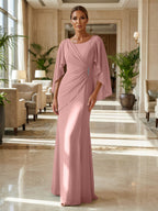 Sheath Chiffon Cape Sleeves Maxi Mother of the Bride & Groom Dresses with Ruched Waist (SHI22500727)
