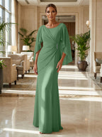 Sheath Chiffon Cape Sleeves Maxi Mother of the Bride & Groom Dresses with Ruched Waist (SHI22500727)
