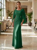 Sheath Chiffon Cape Sleeves Maxi Mother of the Bride & Groom Dresses with Ruched Waist (SHI22500727)