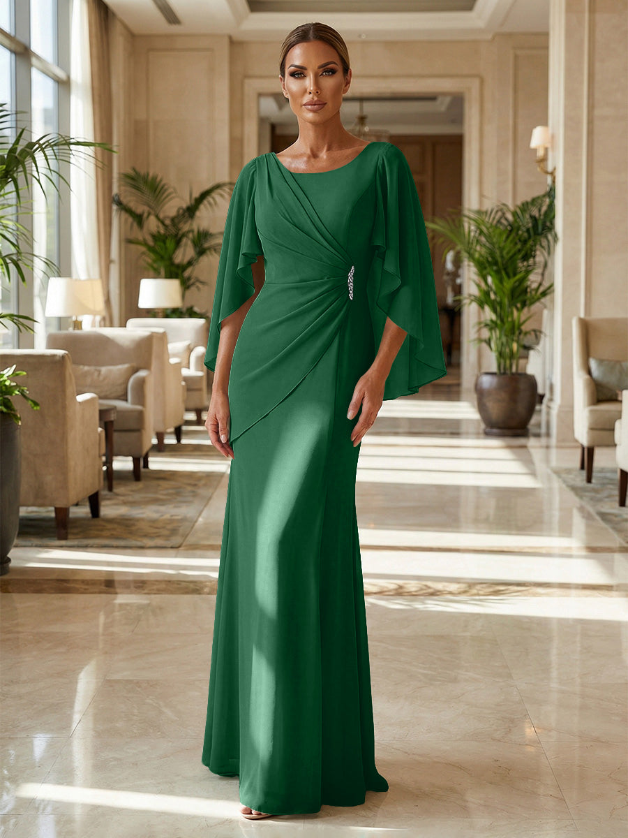 Sheath Chiffon Cape Sleeves Maxi Mother of the Bride & Groom Dresses with Ruched Waist (SHI22500727)