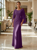 Sheath Chiffon Cape Sleeves Maxi Mother of the Bride & Groom Dresses with Ruched Waist (SHI22500727)