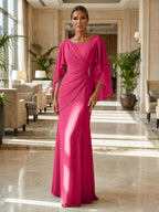 Sheath Chiffon Cape Sleeves Maxi Mother of the Bride & Groom Dresses with Ruched Waist (SHI22500727)