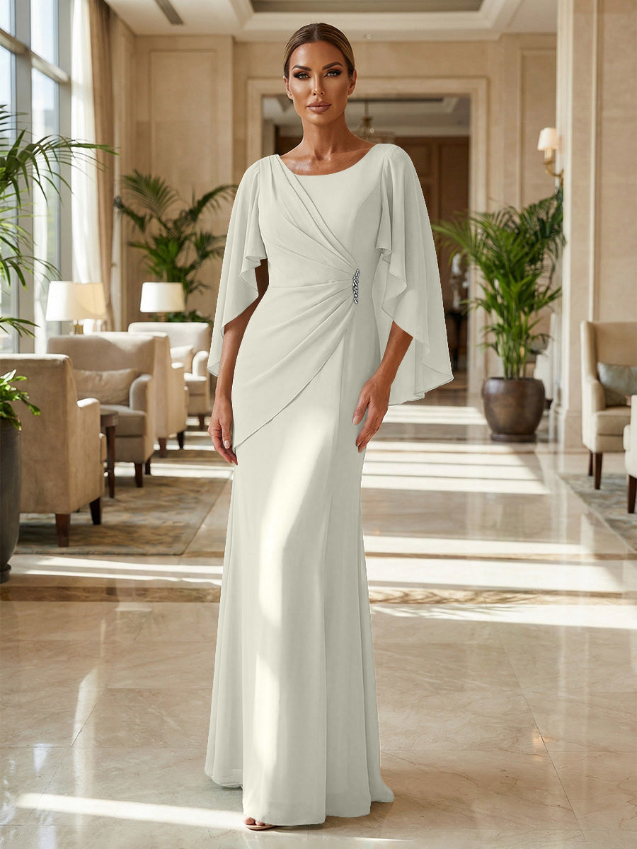 Sheath Chiffon Cape Sleeves Maxi Mother of the Bride & Groom Dresses with Ruched Waist (SHI22500727)