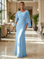 Sheath Chiffon Cape Sleeves Maxi Mother of the Bride & Groom Dresses with Ruched Waist (SHI22500727)