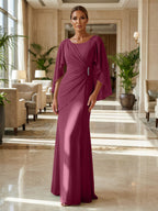 Sheath Chiffon Cape Sleeves Maxi Mother of the Bride & Groom Dresses with Ruched Waist (SHI22500727)