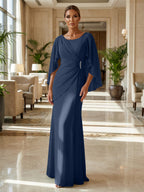 Sheath Chiffon Cape Sleeves Maxi Mother of the Bride & Groom Dresses with Ruched Waist (SHI22500727)