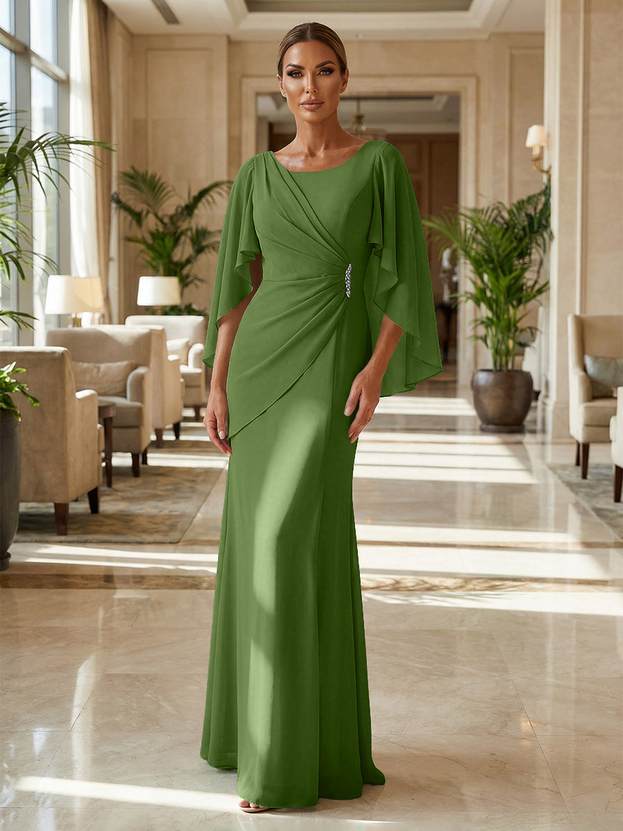 Sheath Chiffon Cape Sleeves Maxi Mother of the Bride & Groom Dresses with Ruched Waist (SHI22500727)