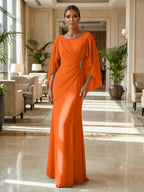 Sheath Chiffon Cape Sleeves Maxi Mother of the Bride & Groom Dresses with Ruched Waist (SHI22500727)