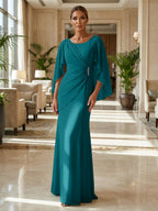 Sheath Chiffon Cape Sleeves Maxi Mother of the Bride & Groom Dresses with Ruched Waist (SHI22500727)