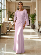 Sheath Chiffon Cape Sleeves Maxi Mother of the Bride & Groom Dresses with Ruched Waist (SHI22500727)