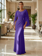 Sheath Chiffon Cape Sleeves Maxi Mother of the Bride & Groom Dresses with Ruched Waist (SHI22500727)