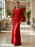 Sheath Chiffon Cape Sleeves Maxi Mother of the Bride & Groom Dresses with Ruched Waist (SHI22500727)