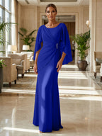 Sheath Chiffon Cape Sleeves Maxi Mother of the Bride & Groom Dresses with Ruched Waist (SHI22500727)