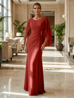 Sheath Chiffon Cape Sleeves Maxi Mother of the Bride & Groom Dresses with Ruched Waist (SHI22500727)